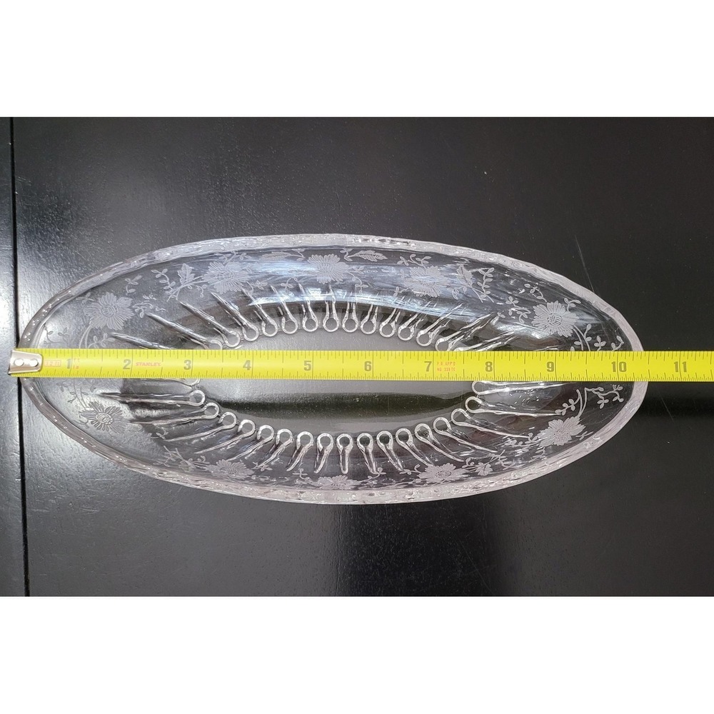 Vintage Forest Damask Etched Glass Pickle Bowl - Picture 5 of 9